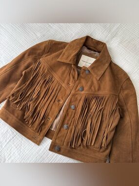 American Eagle genuine leather brown fringe jacket small